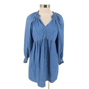 Old Navy Fit Flare Dress Long Sleeve Ruffle V Neck Dark Wash Denim Medium